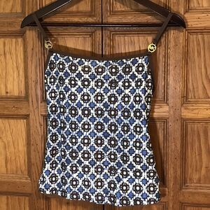 Michael Kors Tank Top Women's M Cami Shelf Bra Gold MK Logo Straps Blue Brown